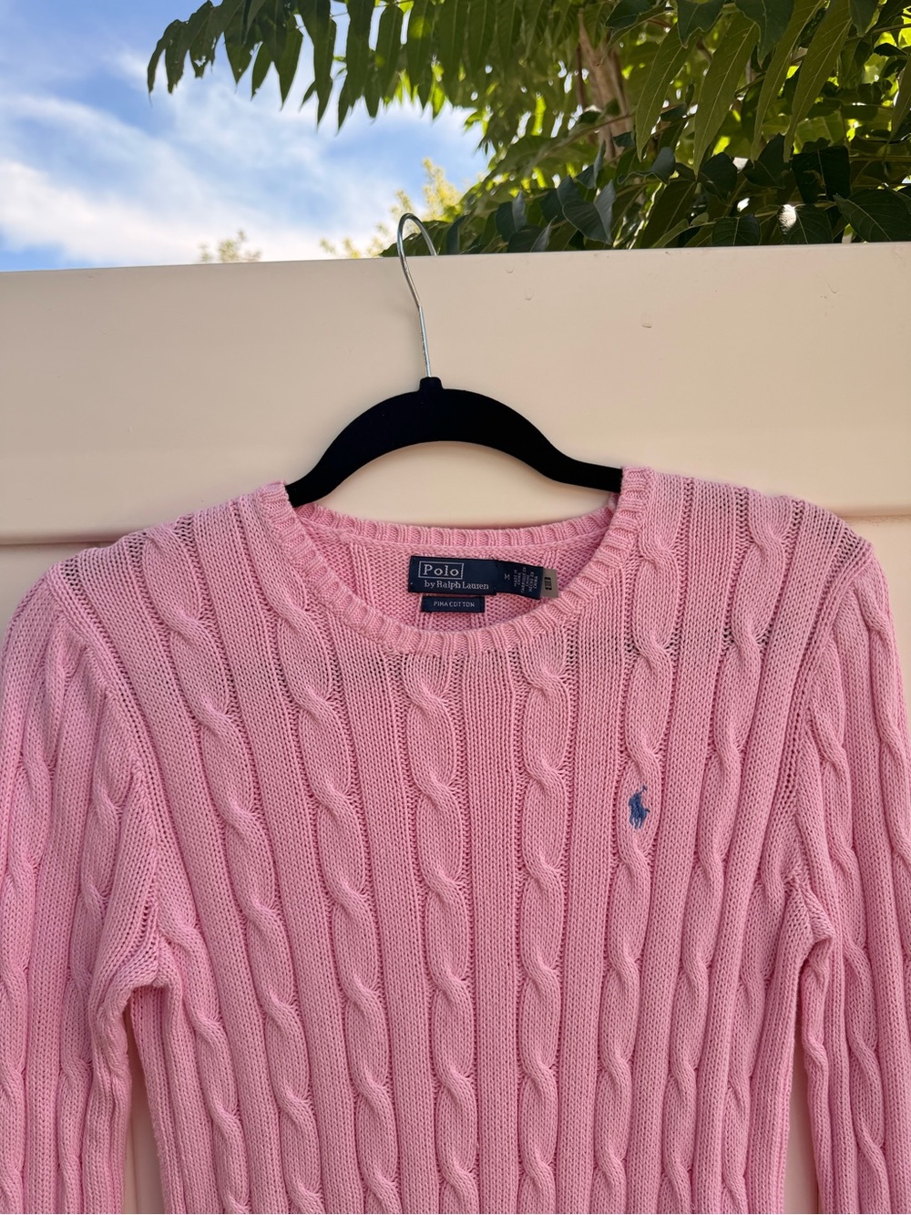 UPDATED PICS: Ralph Lauren Light Pink Cable-Knit Crewneck Sweater with Polo Logo - Picture 9 of 15